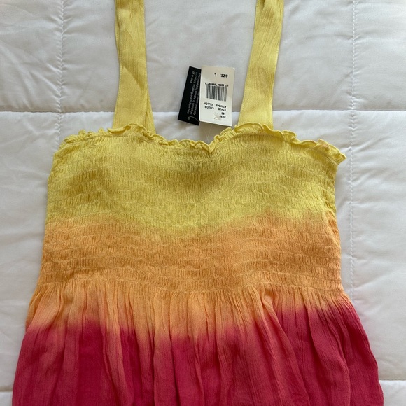 NWT Derek Heart Spring/Summer Yellow & Pink Ruffles Top Size Large - Picture 2 of 5